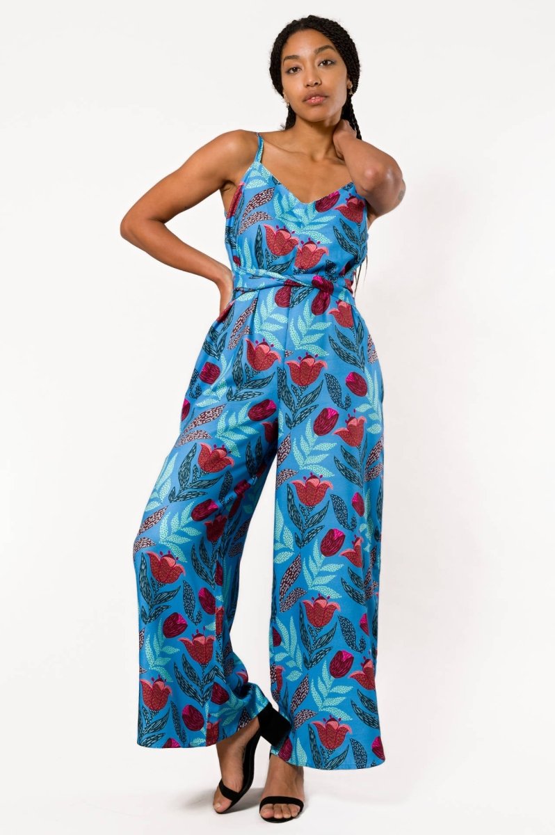 Combinaison pantalon viscose ecovero - Floral - bleu - fairytale