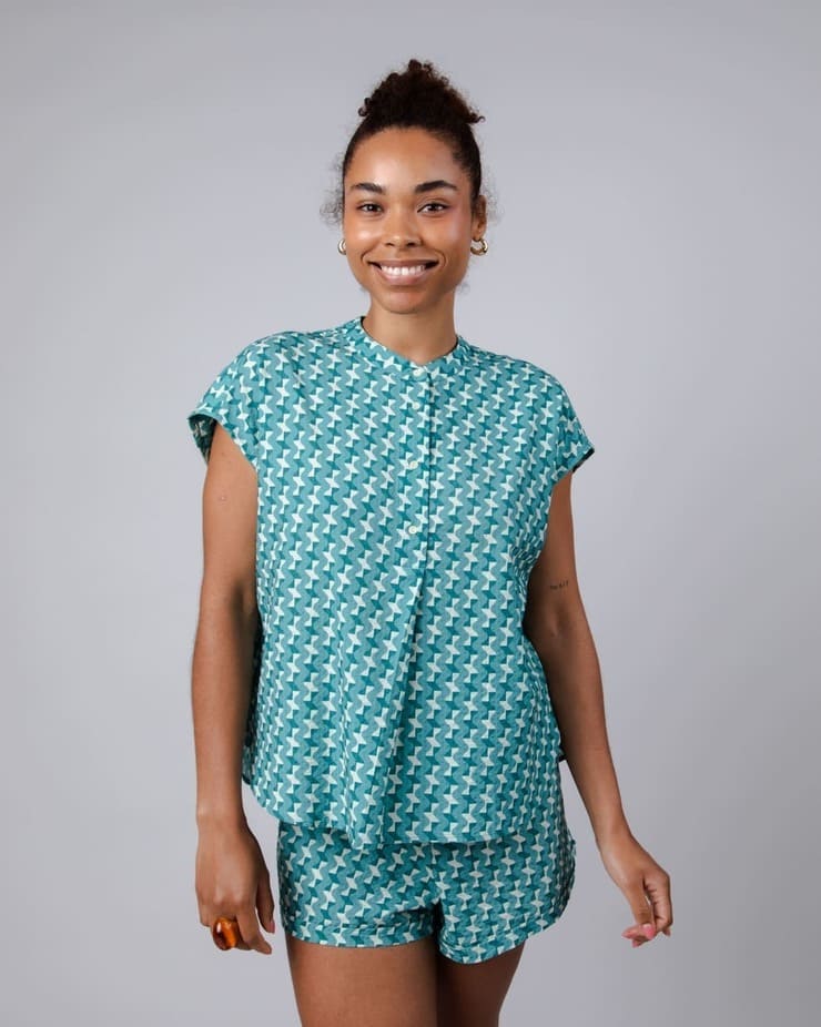 Chemise coton biologique et viscose - Tiles Mao - bleu - fairytale